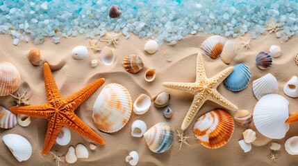 Fototapeta na wymiar A stunning background that includes sand and seashells