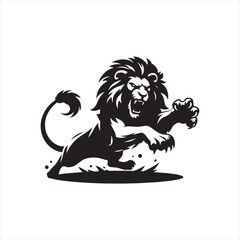 Lion Silhouette: Graceful and Majestic Big Cat Profile, Elegantly Captured in Black Vector Art - Minimallest lion black vector Silhouette  © Vista