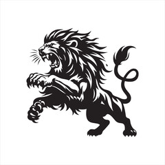 Lion Silhouette: Magnificent Big Cat in a Striking Vector Art Depiction, Ideal for Creative Projects - Minimallest lion black vector Silhouette
 - obrazy, fototapety, plakaty