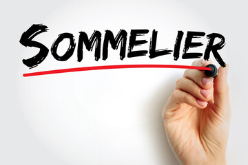 Sommelier is an expert in wine who works with wine on a day-to-day basis, text concept background