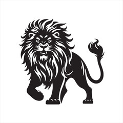 Lion Silhouette: Mysterious Big Cat Lurking in Shadowy Elegance, Embodying the Spirit of the Savanna Night - Minimallest lion black vector Silhouette

