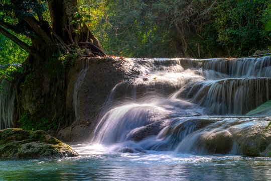 Chet Sao Noi Waterfall, or Seven Little Girls waterfall, a seven tiers of small and beautiful waterfall in Namtok Chet Sao Noi National Park, Saraburi