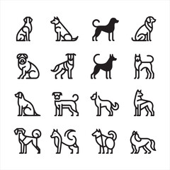 Dog Icons: Simple and Elegant Vector Representations of Dogs in Various Poses and Expressions - Minimallest black vector set of icons of dog

