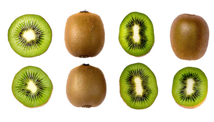  Delicious ripe kiwi fruits cut out  - obrazy, fototapety, plakaty