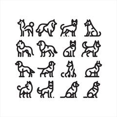 Dog Icons: Cute and Charming Canine Icons Celebrating the Unconditional Love of Furry Friends - Minimallest black vector set of icons of dog
