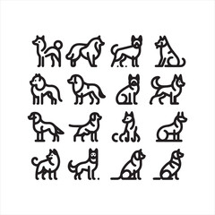 Fototapeta premium Dog Icons: Cute and Charming Canine Icons Celebrating the Unconditional Love of Furry Friends - Minimallest black vector set of icons of dog 