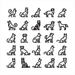 Dog Icons: Whimsical Illustrations of Man's Best Friend, Capturing the Heartwarming Spirit of Dogs - Minimallest black vector set of icons of dog
