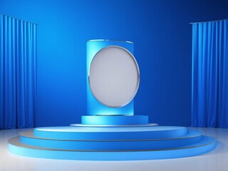 Stage podium with lighting, Stage Podium Scene with for Award Ceremony on blue Background mockup
