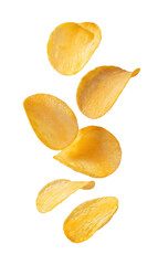 Flying delicious potato chips cut out