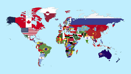 World Map With Flags of Counties Vector