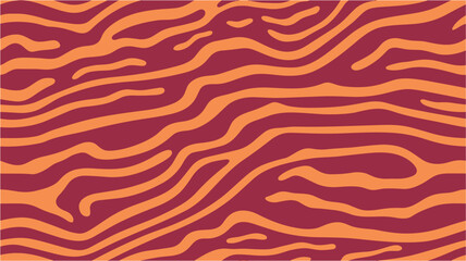 Vector orange color wavy stripes background, wallpaper. Flat design vector-style image of tiger skin pattern. Hand drawn waves. Hand drawn abstract lines. Vector animal print. Seamless. - obrazy, fototapety, plakaty