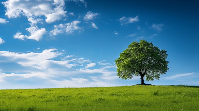 The background of a web banner is excellent with green field trees and blue sky.