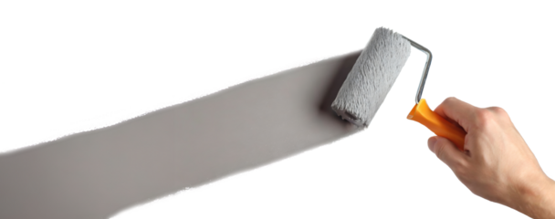 Hand draws with grey paint using a roller brush - on transparent background