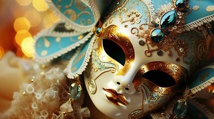 Carnival mask with decorative elements, suitable for themes related to festivals, celebration, and art