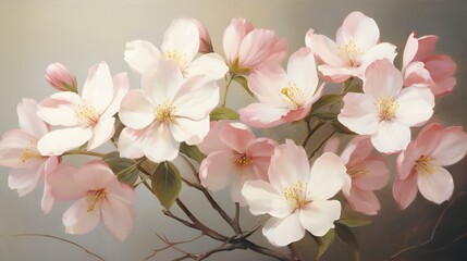 Close-up of blossoming flowers on a tree branch. Suitable for themes related to spring, nature, and floral beauty