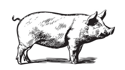 Cute Pig in graphic style Farming and animal husbandry illustration - obrazy, fototapety, plakaty
