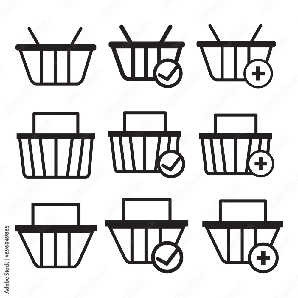 Poster set 9 outline icons of shopping baskets and carts collection of icons for the store such as carts an