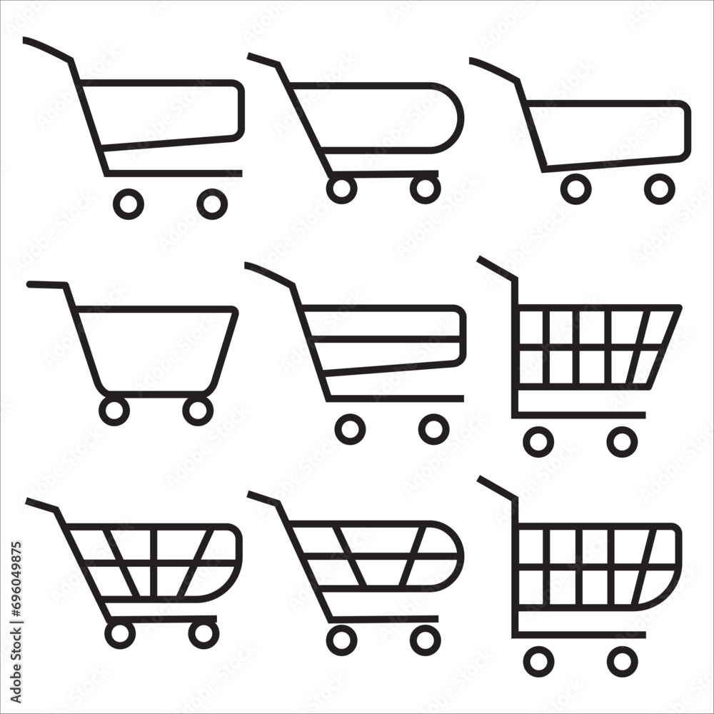 Poster shopping cart 9 outlined icon set, baskets and carts collection of icons for the store such as carts
