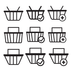 Set 9 outline icons of shopping baskets and carts Collection of icons for the store such as carts and shopping baskets. set for web and UIUX design