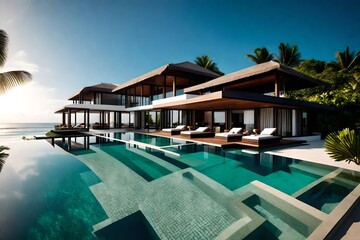 A beachfront resort with a series of luxurious villas, each with its own infinity pool, offering panoramic views of the Indian Ocean.