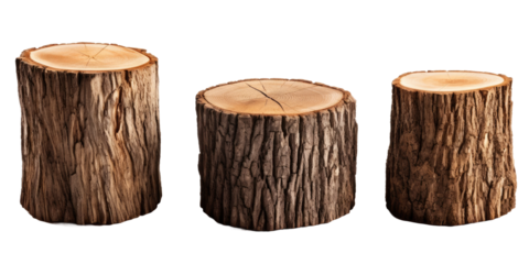 Collection of tree stump, different sizes isolated on white or transparent background