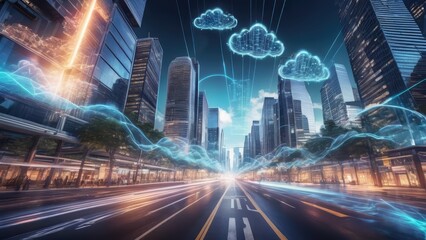 The city is covered by a 5G connection. Mobile communication of the future - Powered by Adobe