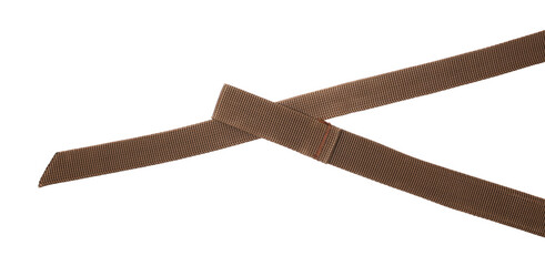 Brown synthetic nylon fastening belt, strap isolated on white