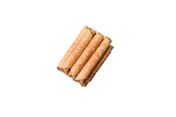 Delicious crispy wafer rolls with cream filling with nuts