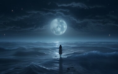 Celestial Conversation: Moon and Ocean.