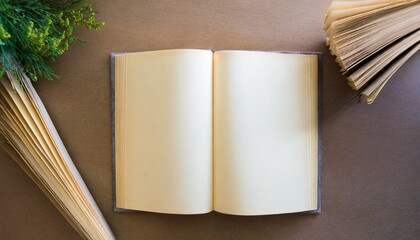 open book blank page top down view flat background