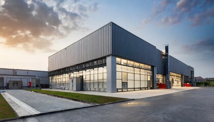 modern commercial building located in industrial park - obrazy, fototapety, plakaty