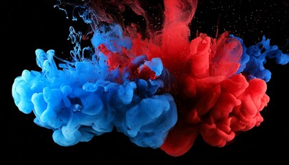 acrylic blue and red colors in water ink blot abstract black background - obrazy, fototapety, plakaty