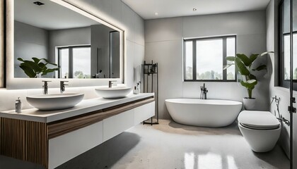 white bathroom interior with double sink
