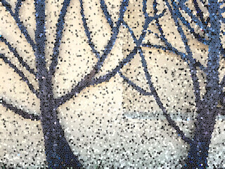 on the street, trees made of metal and stylized in the photo