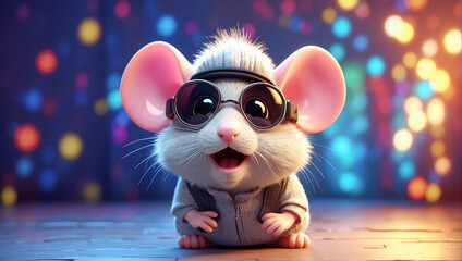 Cute funny mouse wearing sunglasses trendy - obrazy, fototapety, plakaty