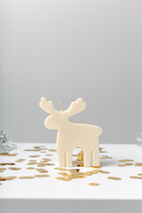 Christmas and New Year composition on a white background. Candle. Aroma spa concept. Winter...