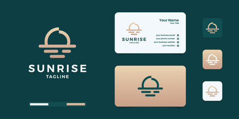 sun or sunlight sunset sunrise bright golden logo design template