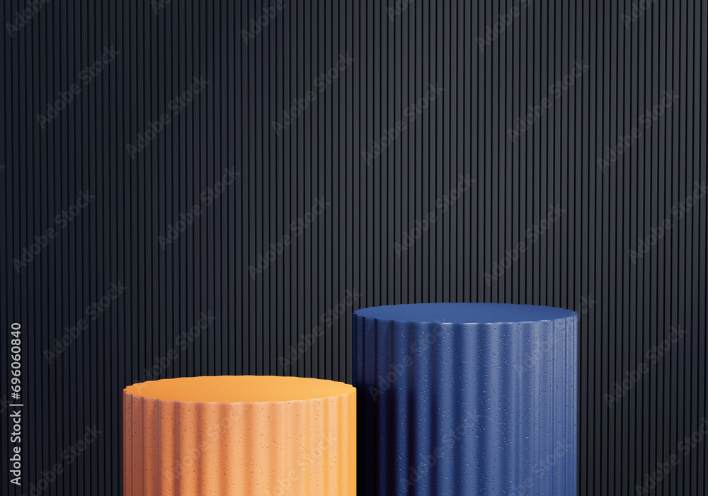 Poster minimal blue and orange podium for product display 3d rendering