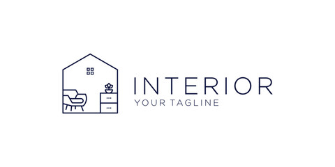 interior real estate minimalist logo design vector - obrazy, fototapety, plakaty