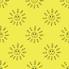 Seamless pattern with sun doodle for decorative print, wrapping paper, greeting cards, wallpaper and fabric