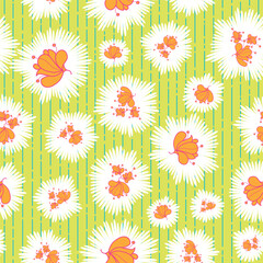 seamless repeat pattern with beautiful orange floral motifs in a white , green and green background perfect for fabric, scrap booking, wallpaper, gift wrap projects