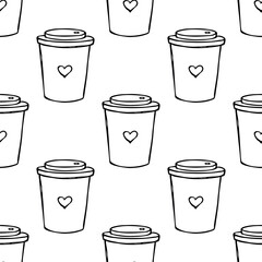 Seamless pattern with cute cup of tea or coffee doodle for decorative print, wrapping paper, greeting cards, wallpaper and fabric