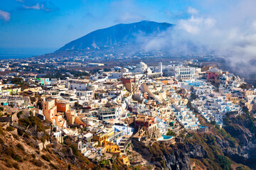aerial view of the city of oia greek island santorini - obrazy, fototapety, plakaty