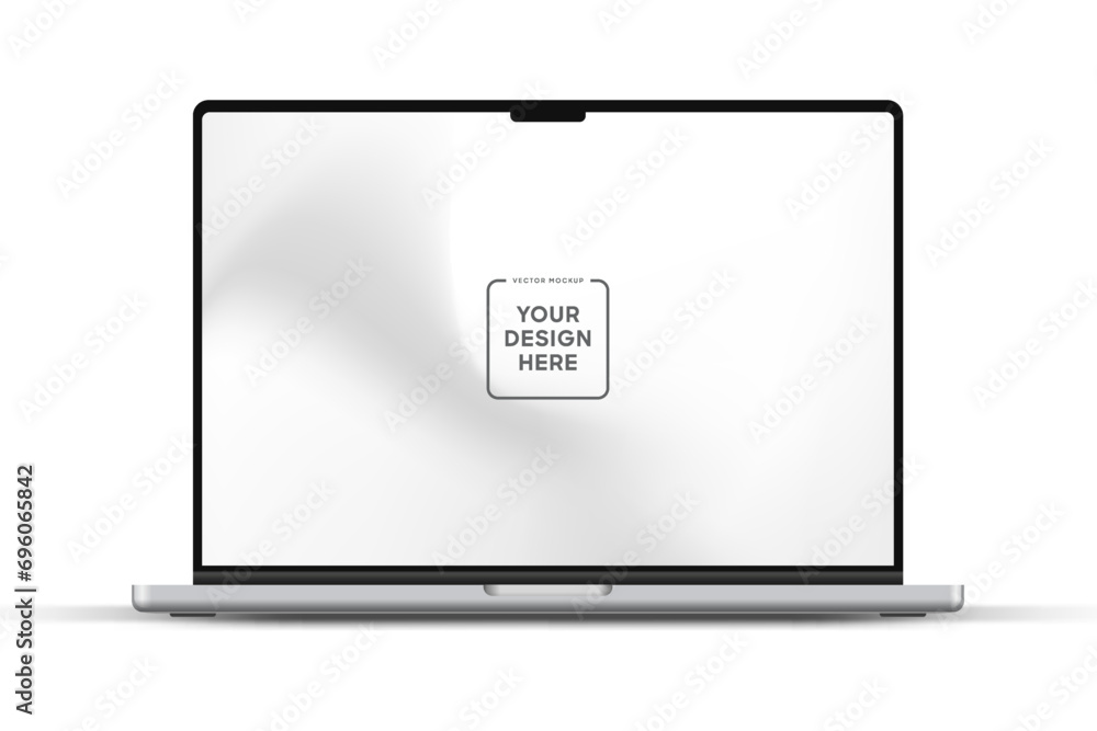 Poster Modern laptop mockup front view on white background. Notebook mockup device mockup for ui ux app and website presentation Stock Vector.