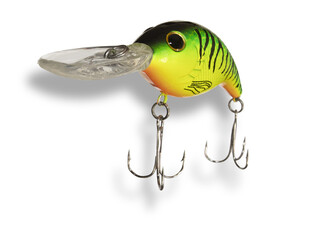 Two treble hooks and shadow from a fishing crankbait