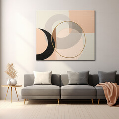 A minimalist abstract artwork featuring intersecting circles in subtle, harmonious shades against a soft, neutral backdrop.