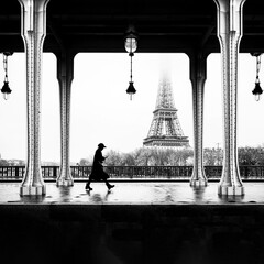 silhouette of tourist  walking at the Eiffel tower