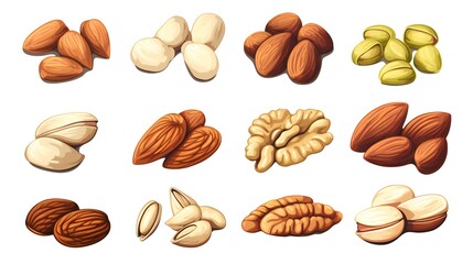 Nuts set. Collection of different types of nuts. Vector illustration