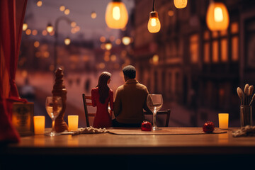 Couple on a date at a cafe. Romantic setting. 