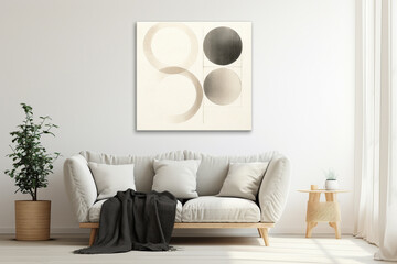 A minimalist abstract artwork featuring intersecting circles in subtle, harmonious shades against a soft, neutral backdrop.